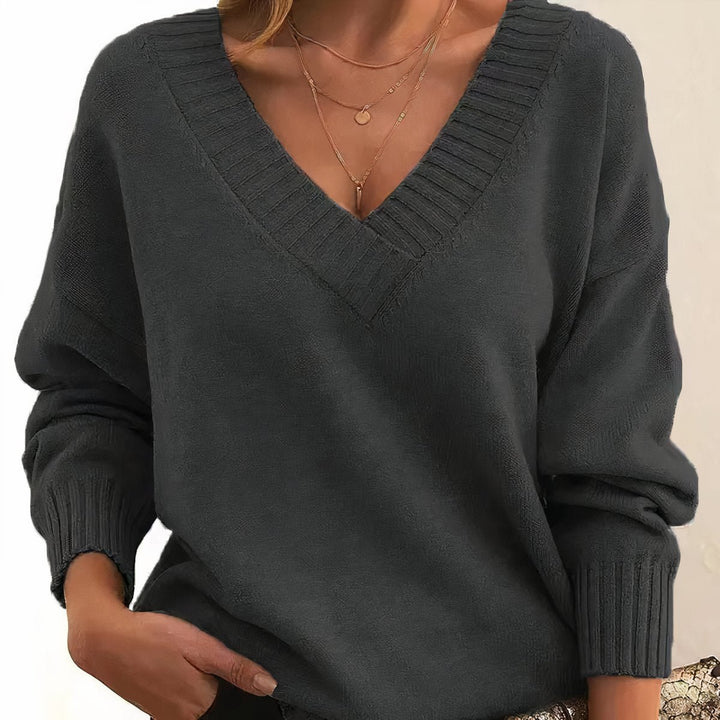 Greta | Langarm V-Ausschnitt Strickpullover für Damen