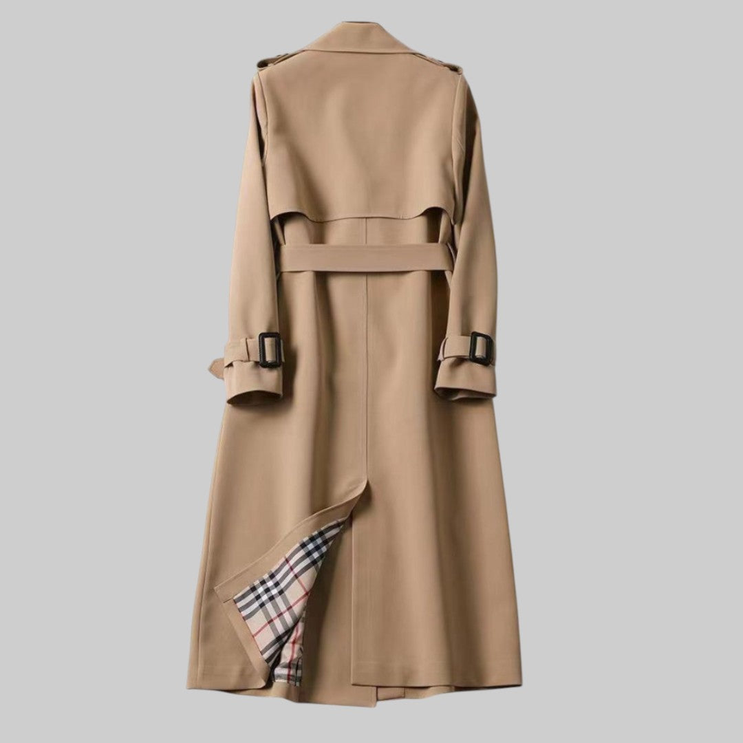 Lily | Long Double-Breasted Trench Coat with Waist Belt