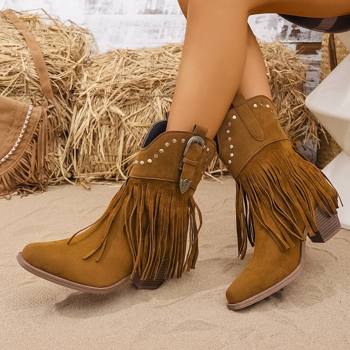Melanie | Stylish Cowboy Boots with Fringes and Studs