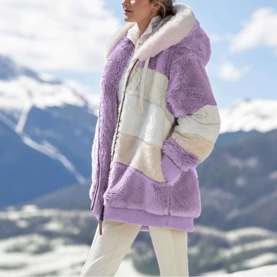 Furvella | Oversized Faux Fur Coat – Color-Block Design