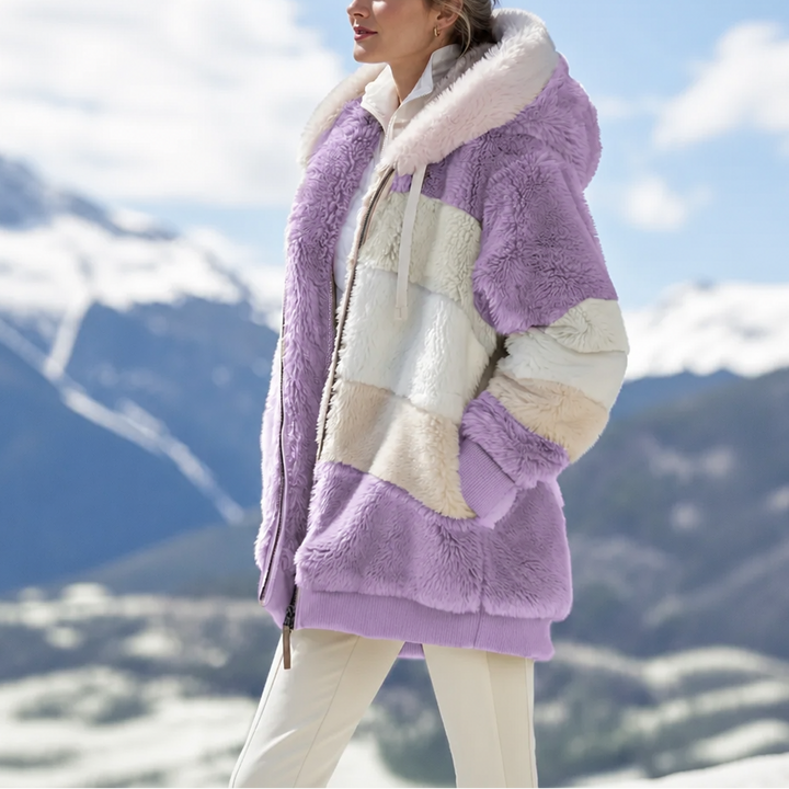 Furvella | Oversized Faux Fur Coat – Color-Block Design