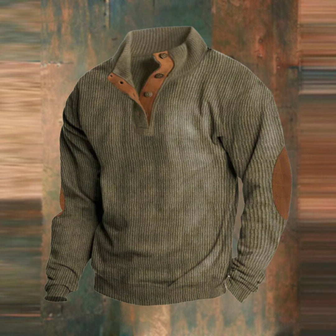 Maximilian | Rippstrick Pullover mit Knopfkragen für Herren