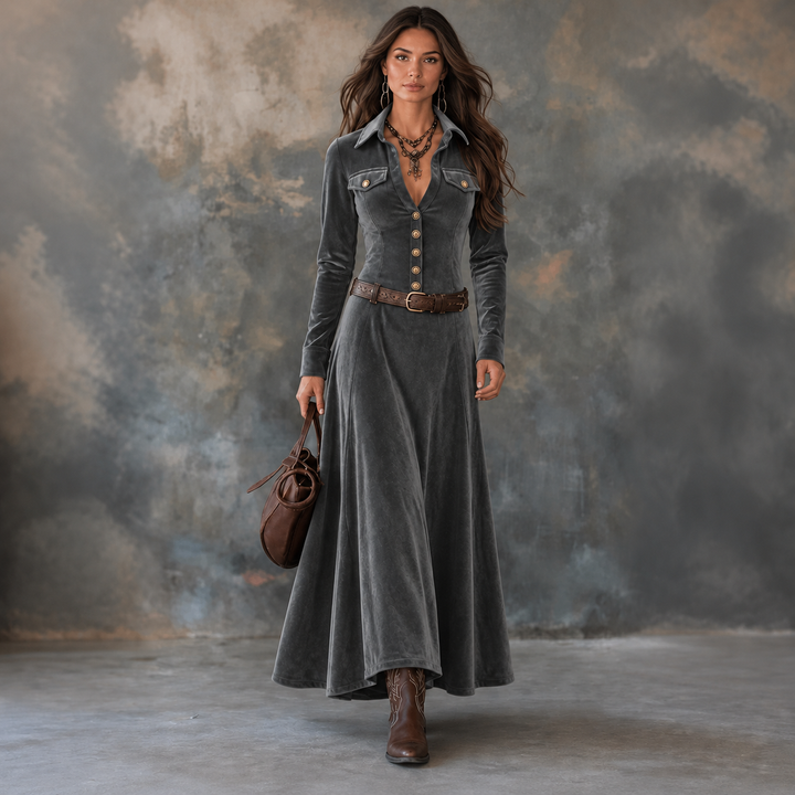 Vena | A-Line Maxi Dress – Elegante Knopf-Front Variante