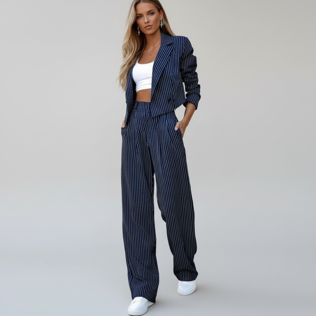 Evelyn | Elegant Striped Blazer and Wide-Leg Pants Set