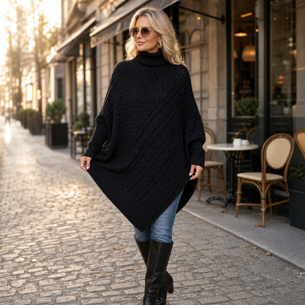 Cabelune | Poncho-Sweater – Bequeme Cable-Knit-Optik für Frauen