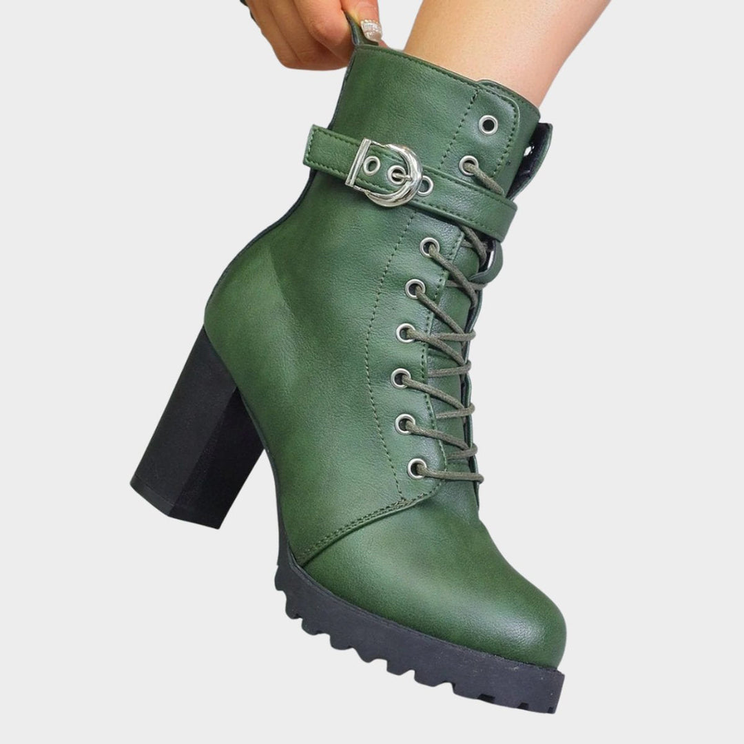 Evelyn | Striking combat ankle boots with laces and a block heel