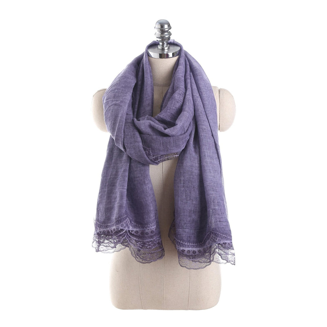 Drune | Linen Scarf with Lace Trim – Elegant Oversized Wrap