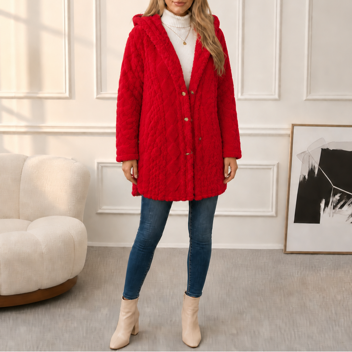 Wearbella | Hooded Plush Coat – Diamond Jacquard Design