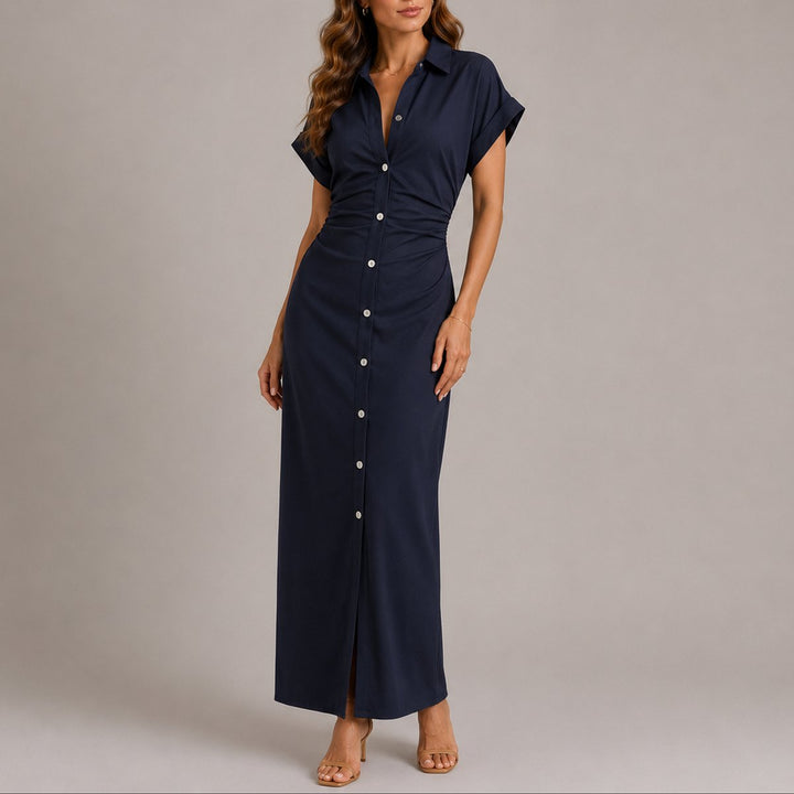 Theresa | Autumn Wedding Dress with Elegant Waist Gathering and Button Placket