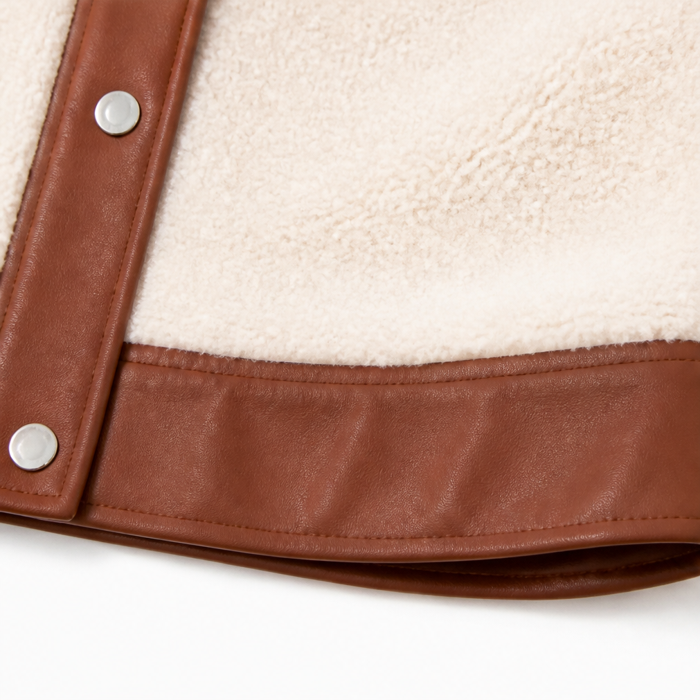 Plushlynn | Teddy Coat mit Kunstlederbesatz für Frauen
