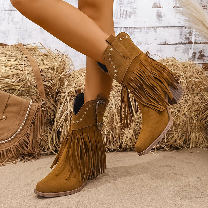Melanie | Stylish Cowboy Boots with Fringes and Studs