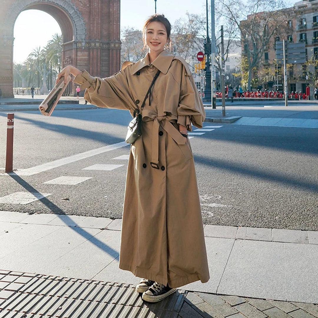 Amelie | Eleganter Maxi Trenchcoat Mit Bindegürtel