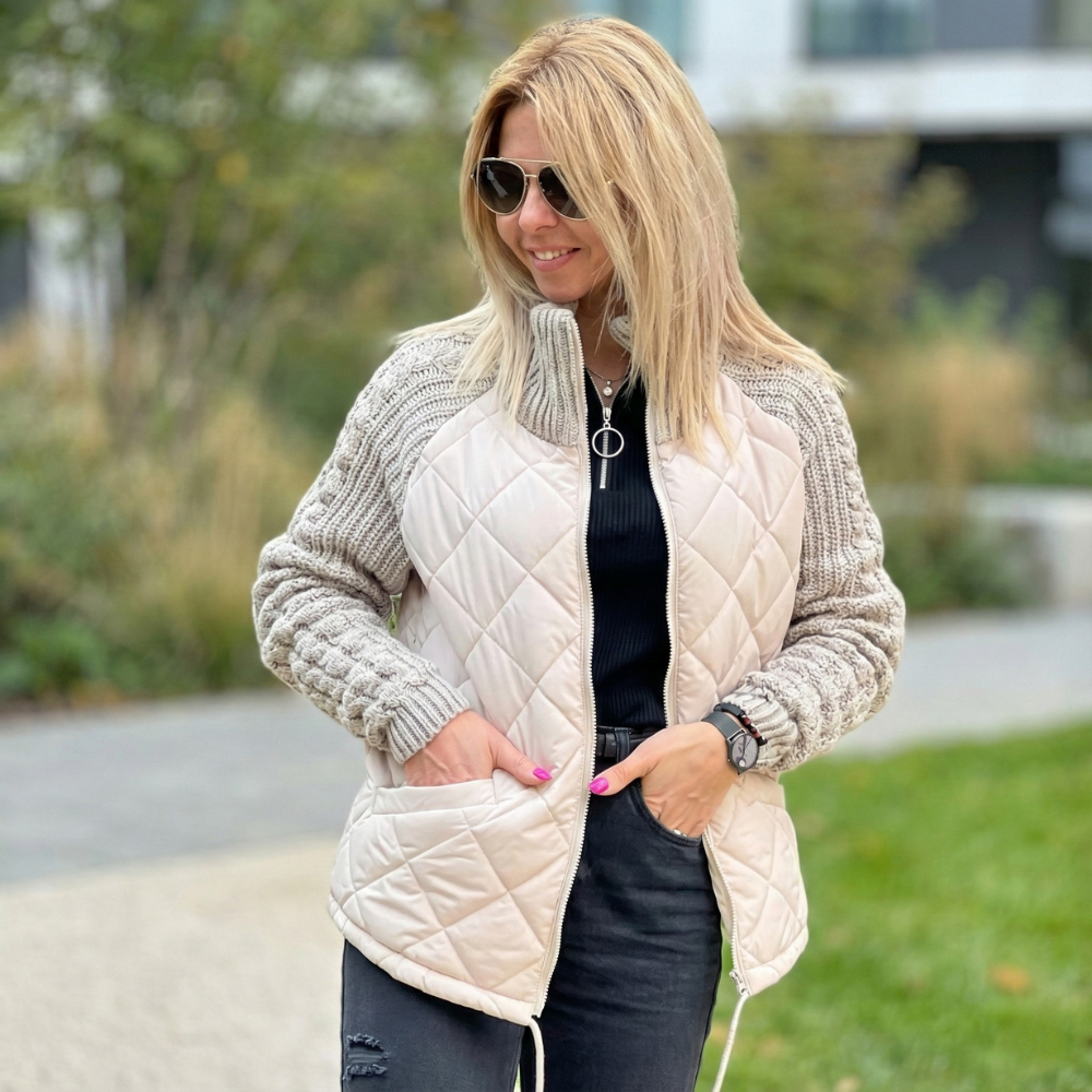 Quilora | Damen Strick Patchwork Pufferjacke