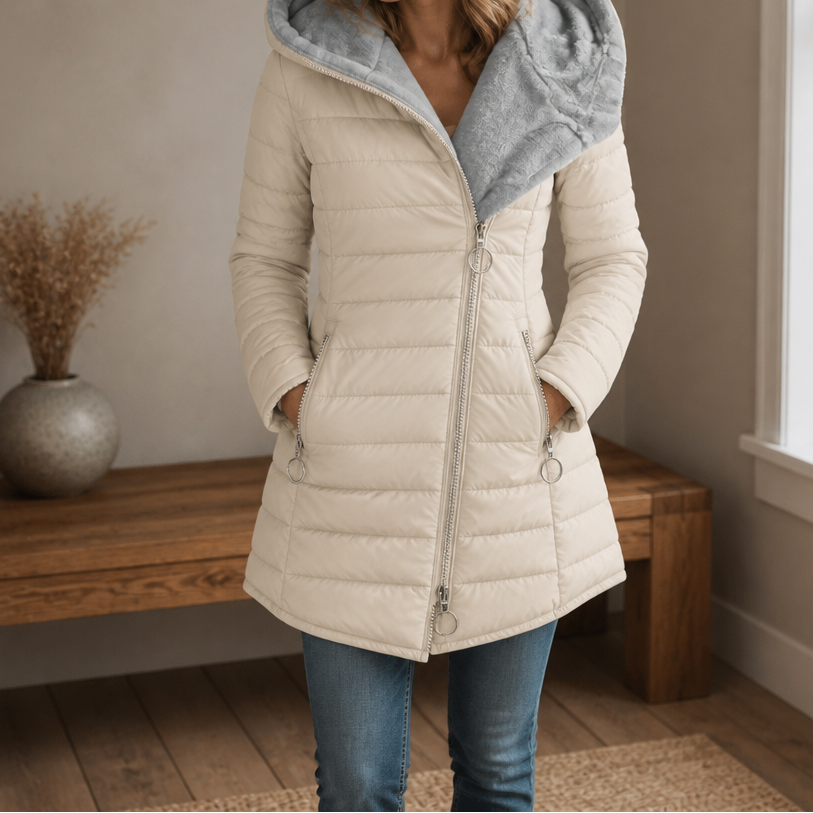 Wintervale | Plush-Lined Hooded Longline Puffer Coat – Warm und Chic für den Winter