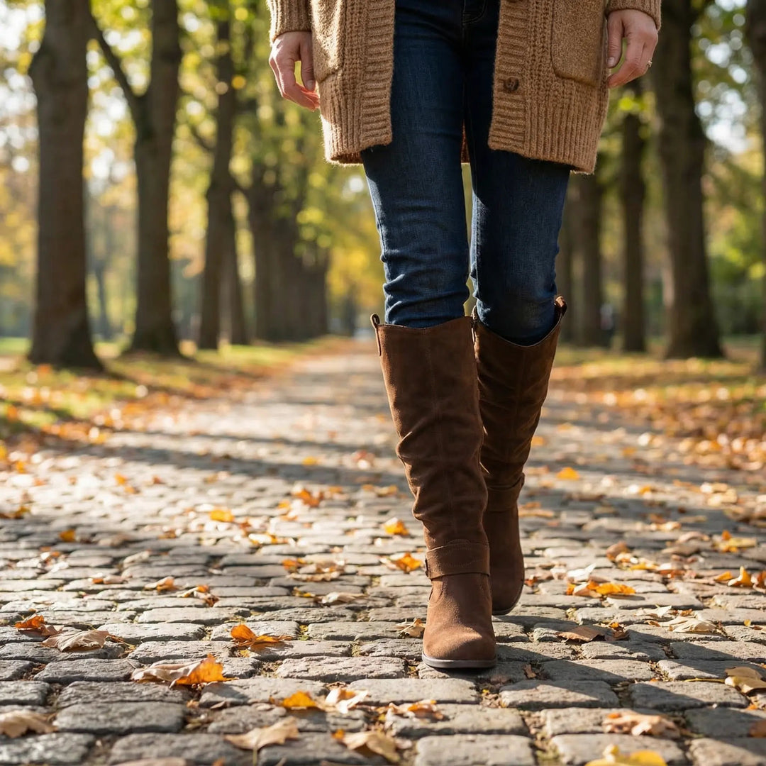 Zara | Elegant knee-high slouch boots with a low block heel