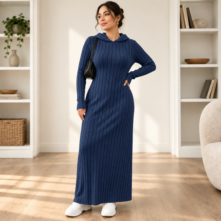 Ribwarm | Hoodie-Maxi-Kleid aus Rippstrick
