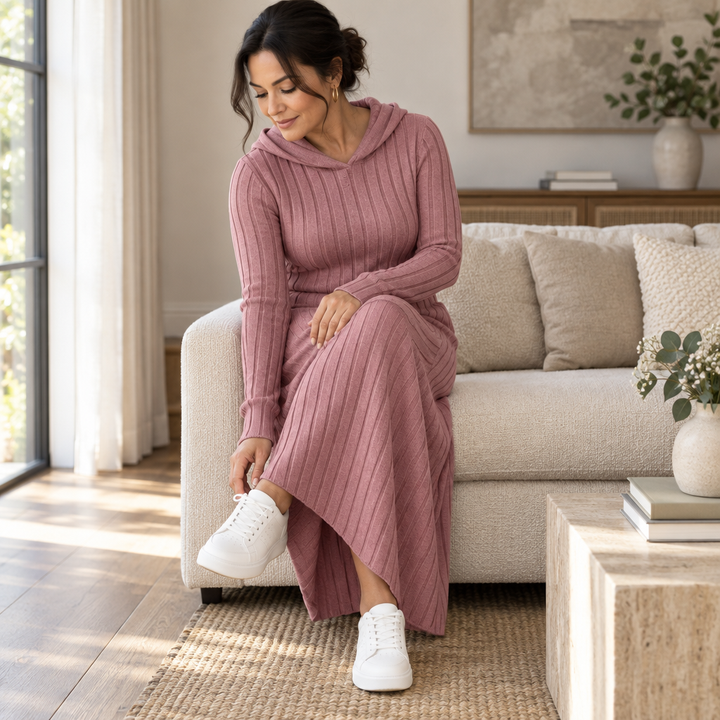 Ribwarm | Hoodie-Maxi-Kleid aus Rippstrick