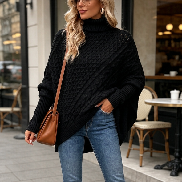 Cabelune | Poncho-Sweater – Bequeme Cable-Knit-Optik für Frauen