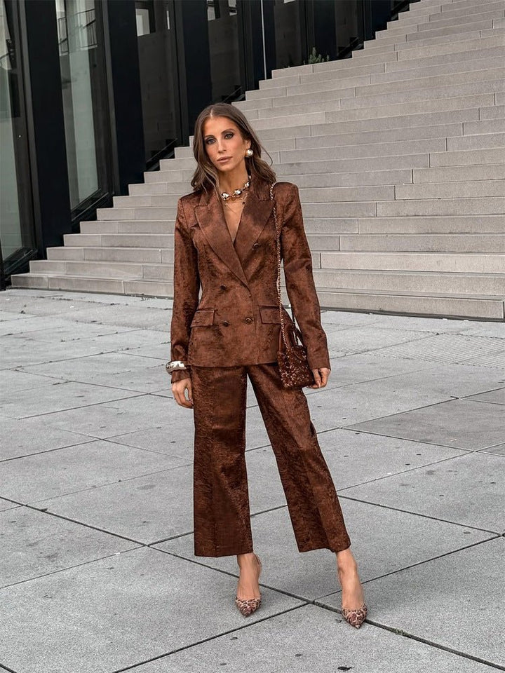 Drune | Doppelreihiges Samt-Blazer Co-Ord-Set für Damen