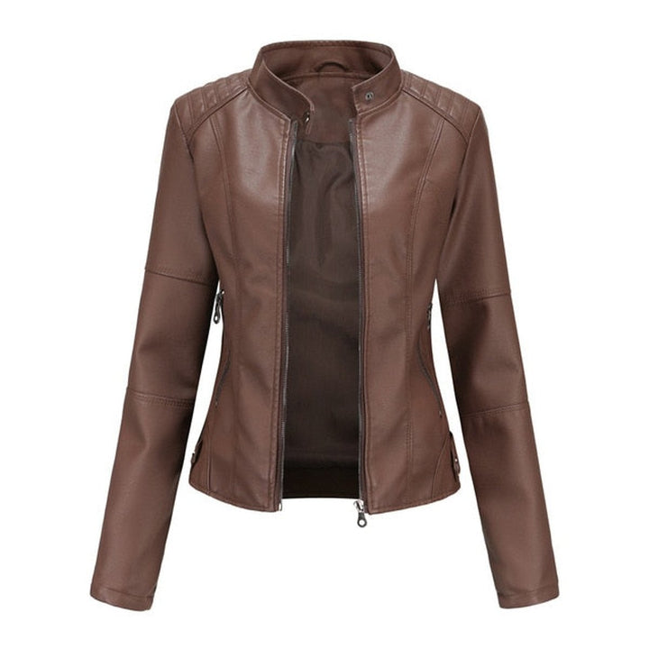 Florence | Cropped Faux Leather Jacket – Stylish Zip-Up for Women