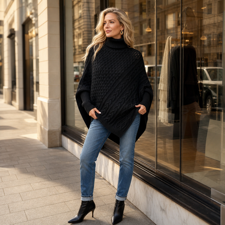 Cabelune | Poncho-Sweater – Bequeme Cable-Knit-Optik für Frauen