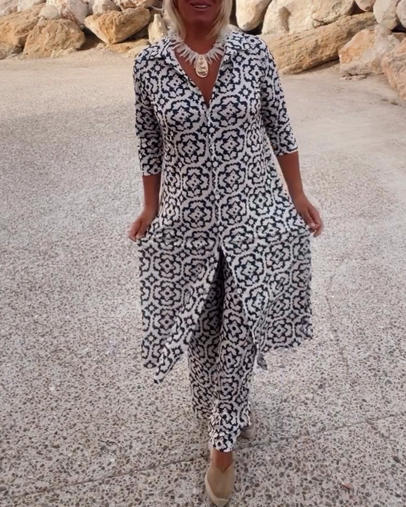 Sophia | Patterned Tunic Set with Wide-Leg Trousers