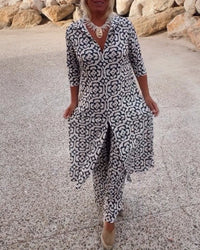 Sophia | Patterned Tunic Set with Wide-Leg Trousers