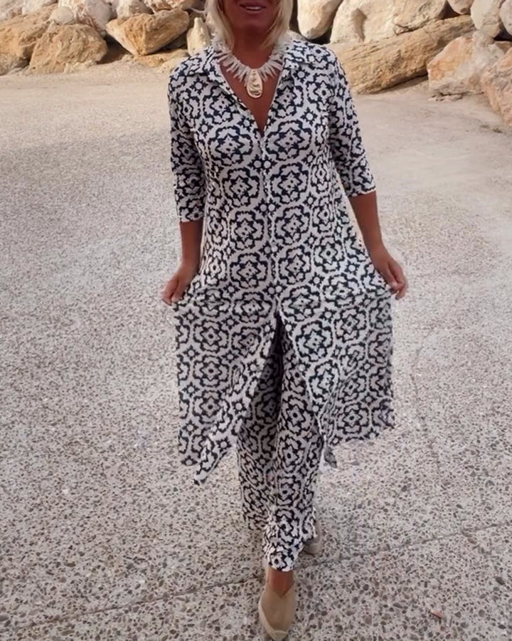 Sophia | Patterned Tunic Set with Wide-Leg Trousers