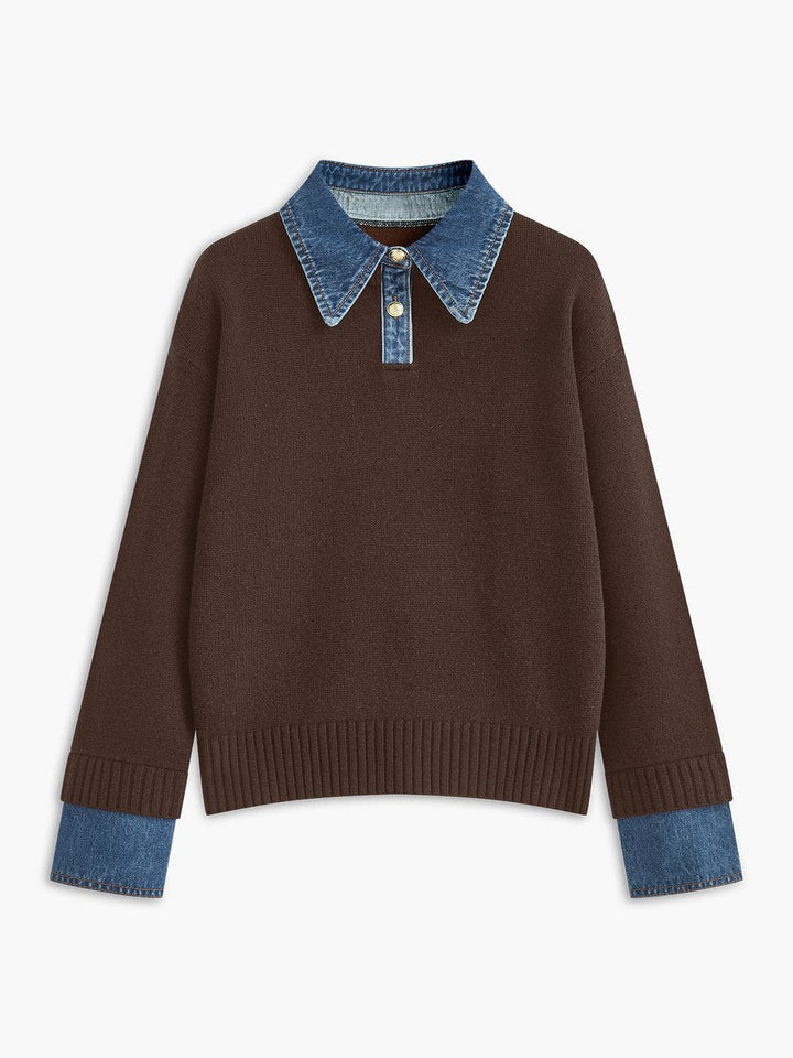 Victoria | Elegant Women's Knit Sweater with Denim Collar