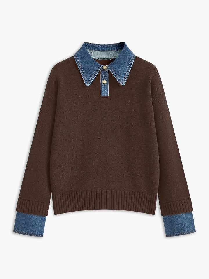 Amelie | Strickpullover mit Denim-Kragen – Stilvoll für Damen