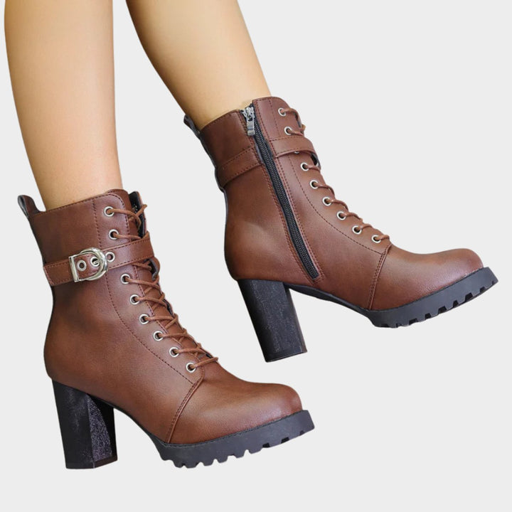 Evelyn | Striking combat ankle boots with laces and a block heel
