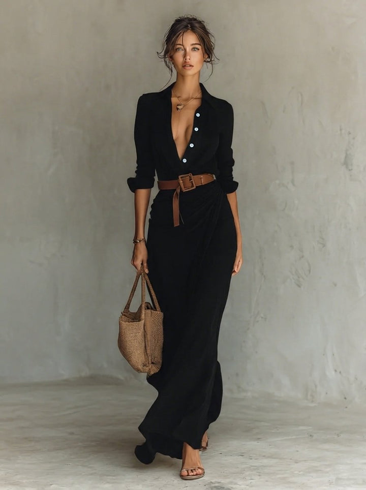 Isabelle | Elegantes Kleid mit langen Ärmeln und Taillengürtel