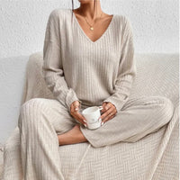 Marie | Soft and Elegant Two-Piece Ribbed Knit Set with V-Neck