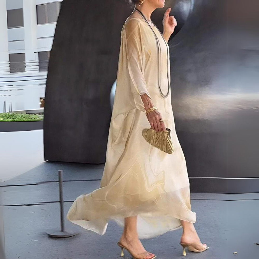 Lena | Elegant Long-Sleeve Maxi Dress with a Flowing Silhouette