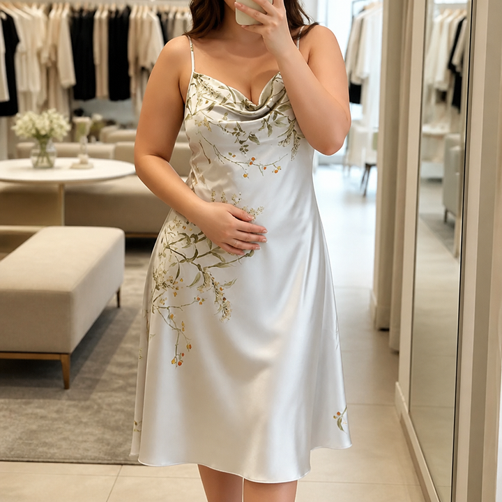 Lastonyou | Cowl Neck Satin Slip Dress – Elegant Floral Style