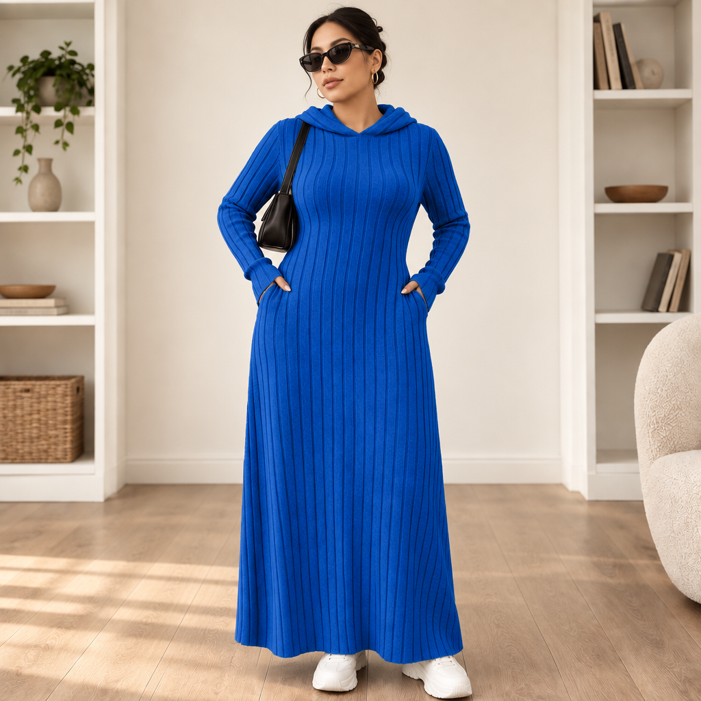 Ribwarm | Hoodie-Maxi-Kleid aus Rippstrick