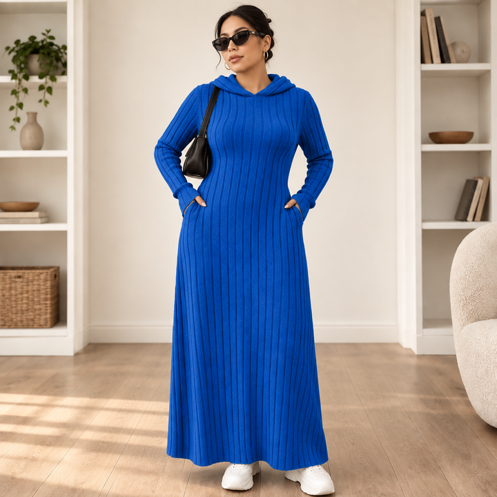 Ribwarm | Hoodie-Maxi-Kleid aus Rippstrick