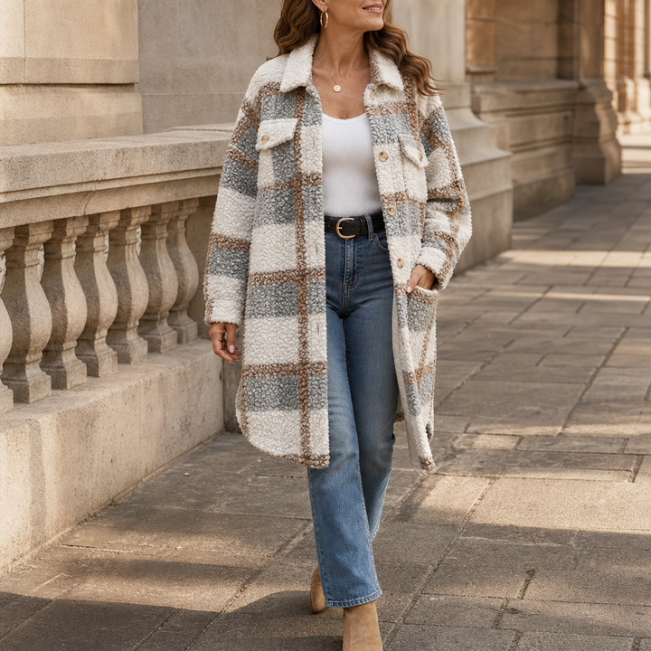 Fairloch | Mid-Length Coat mit Karo-Muster und Sherpa-Futter