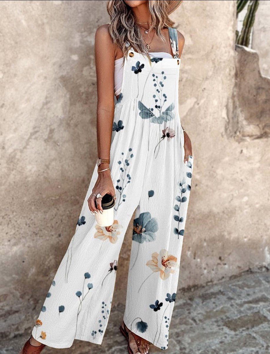 Nora | Blumenprint Latzhose – Weites Bein für Damen