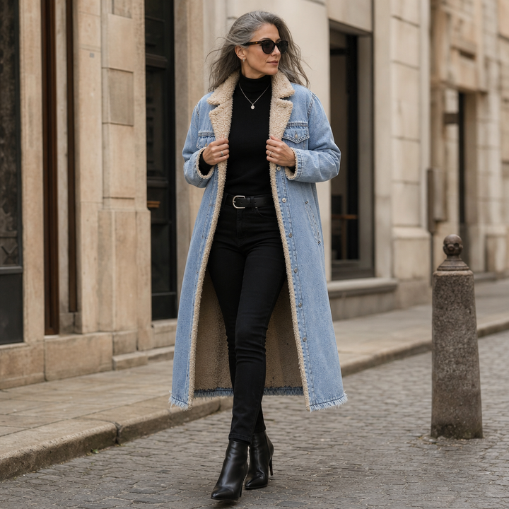 Denora | Denim Coat – Lange mit Teddyfleece-Futter für Damen