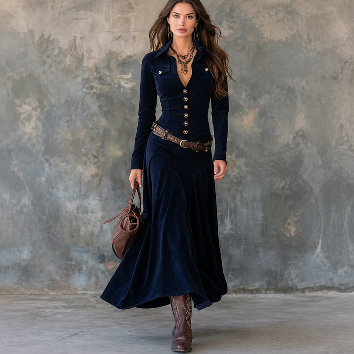 Vena | A-Line Maxi Dress – Elegante Knopf-Front Variante