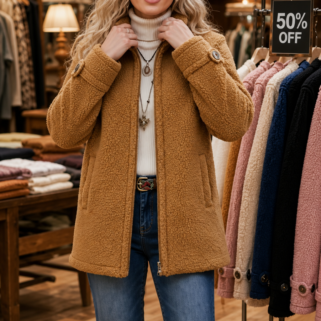 Velmora | Fleece-Look Jacke mit Stehkragen – Bequem und Warm für Frauen
