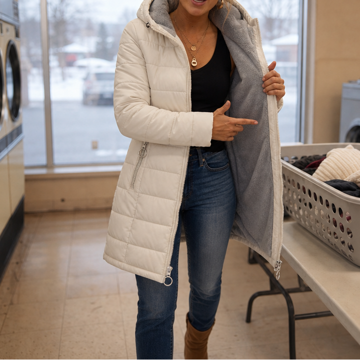 Wintervale | Plush-Lined Hooded Longline Puffer Coat – Warm und Chic für den Winter
