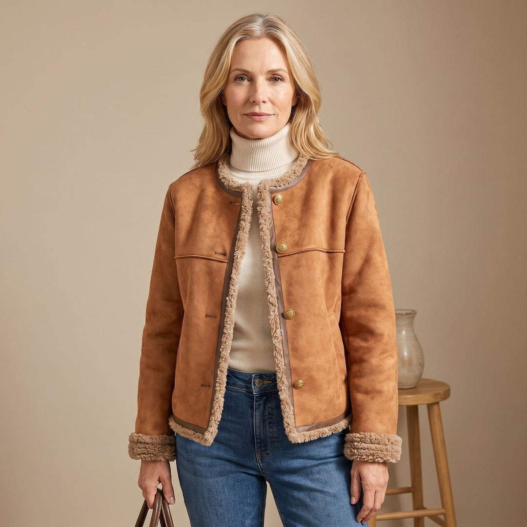 Greta | Kurze Lederjacke für Damen mit Kunstlammfell-Futter