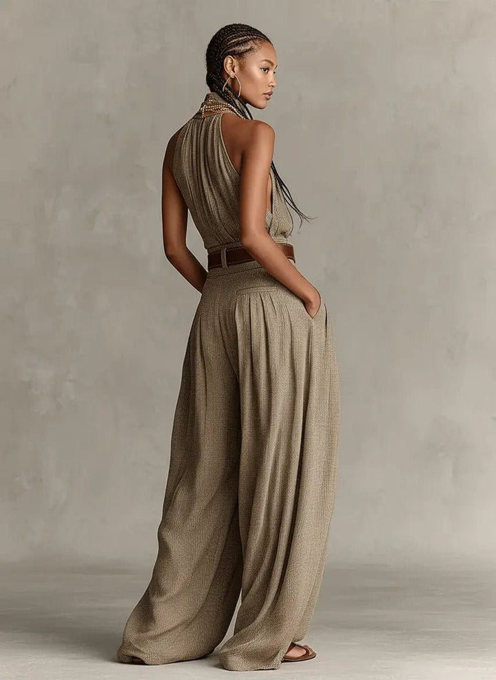 Greta | Weites Bein Damen Jumpsuit mit Gürtel