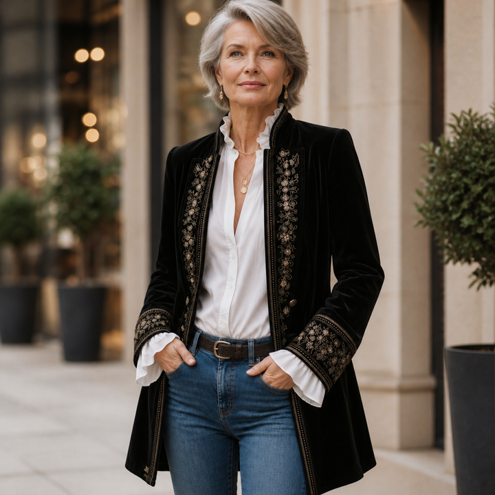 Anastasia | Longline Blazer mit besticktem Muster