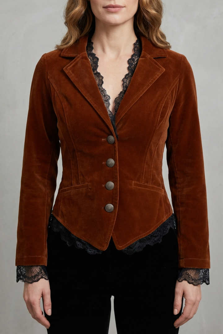 Valdrienne | Taillierter Samt Blazer – Romantische Spitze für Damen