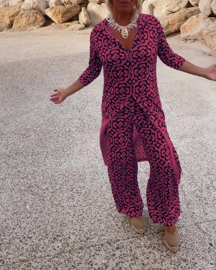 Sophia | Patterned Tunic Set with Wide-Leg Trousers
