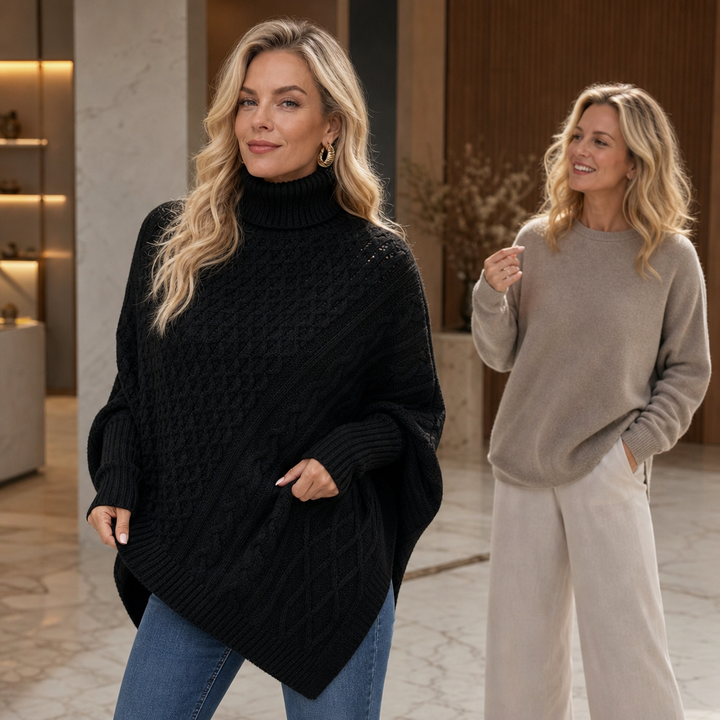 Cabelune | Poncho-Sweater – Bequeme Cable-Knit-Optik für Frauen