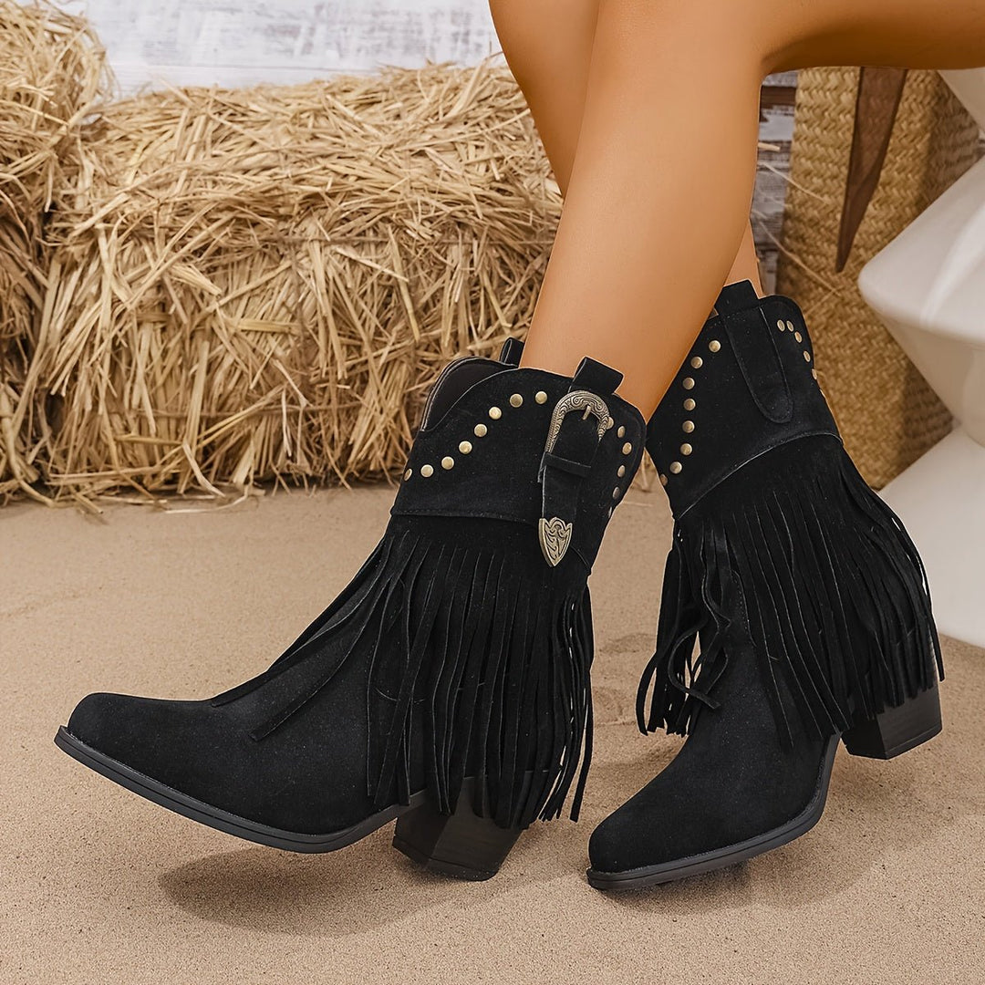 Melanie | Stylish Cowboy Boots with Fringes and Studs